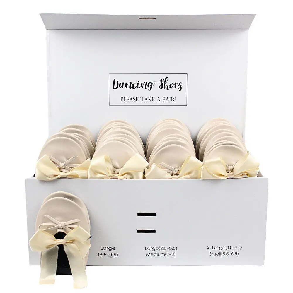 24 nude ballet flats with beige bow ties box set-by Lumos Blue