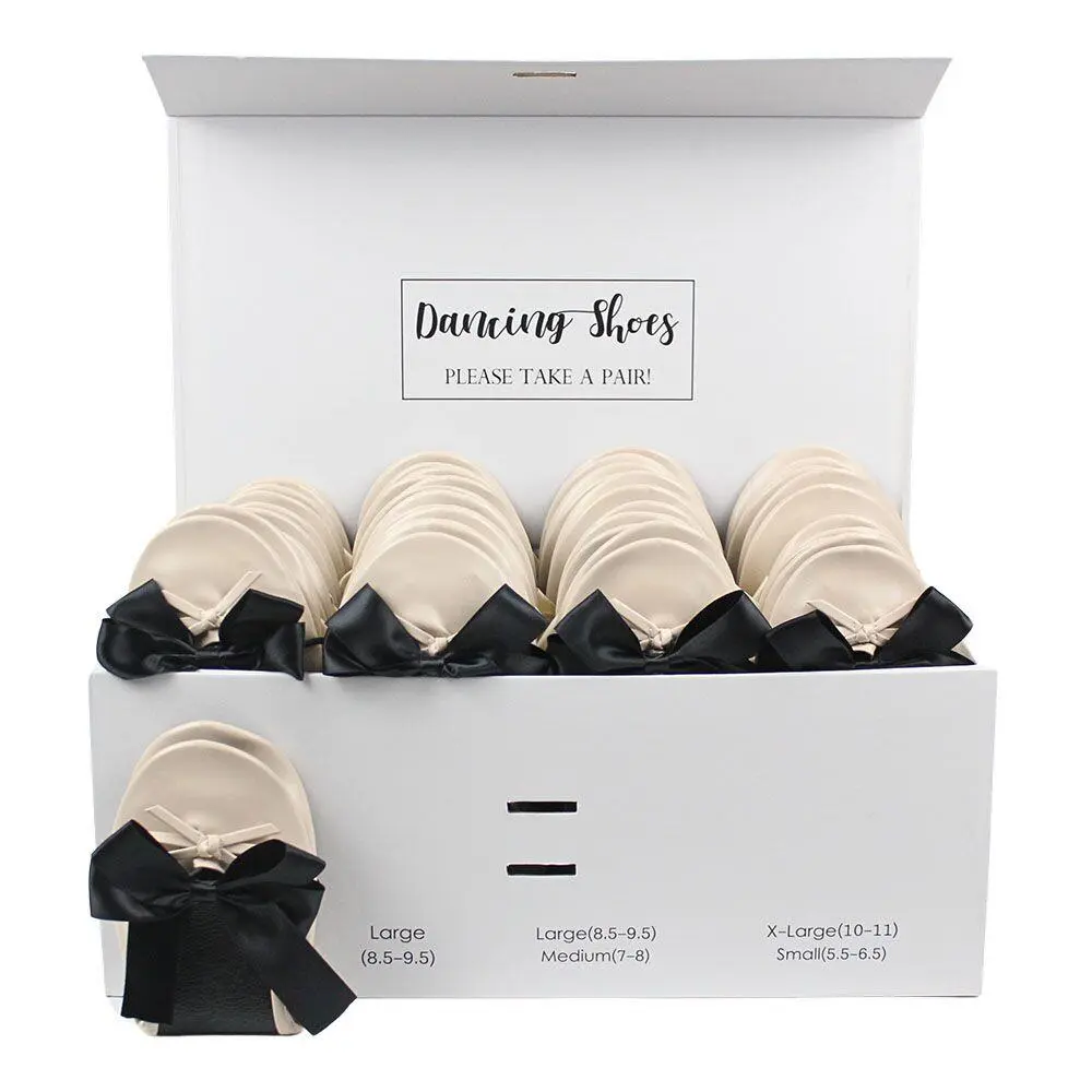 24 pairs of nude ballet flats with black bow ties box set by Lumos Blue