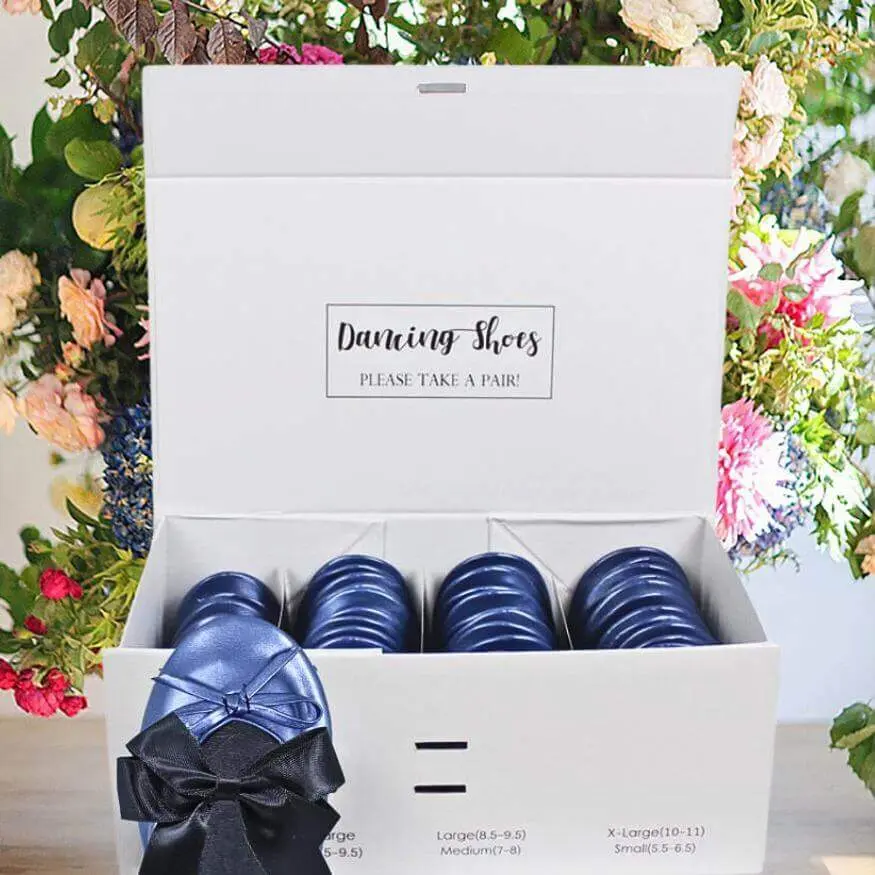24 pairs of blue flats box set with black bow ties by Lumos Blue