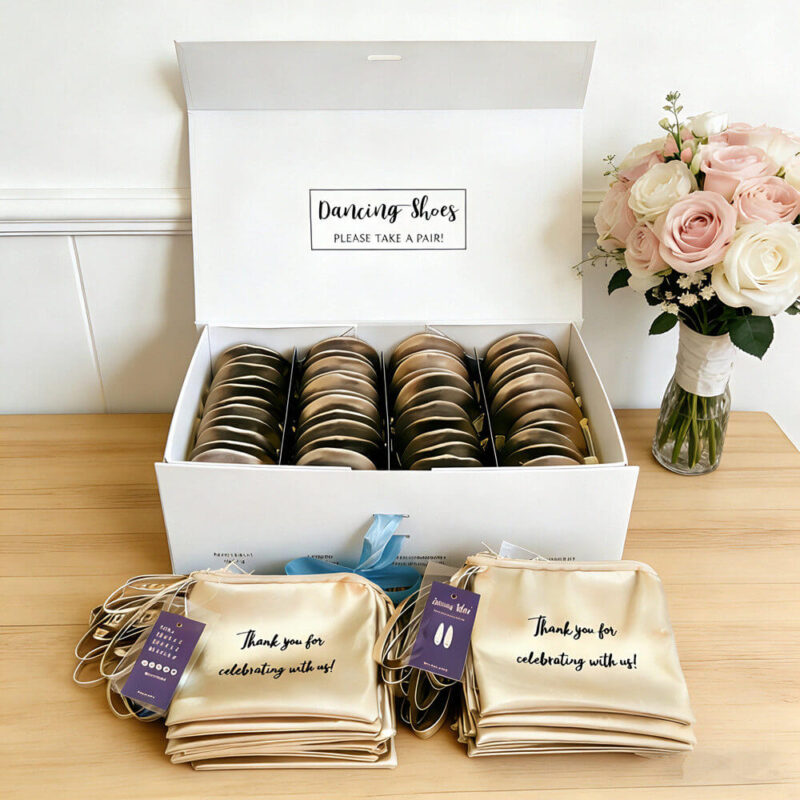 24 pairs personalized wedding guest flats with monogram pouches